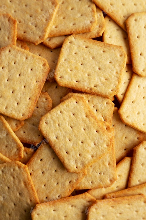 Preview: Oven Baked Crackers, top view. Flat lay, overhead, from above.