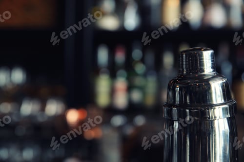 Preview: Cocktail Shaker On Counter Bar Background