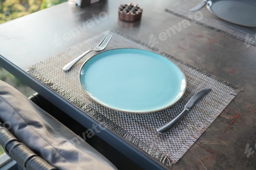 Preview: Empty blank ceramic dish on table