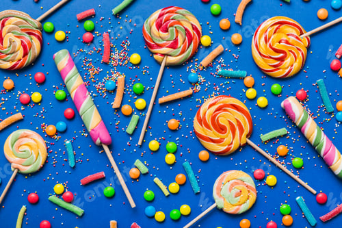 Preview: Tasty appetizing Party Accessories Happy Birthday Sweet. Different types of candies