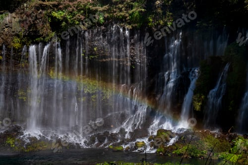 Preview: Shiraito Falls with colorful autumn leaf in Fujinomiya, Shizuoka, Japan.
