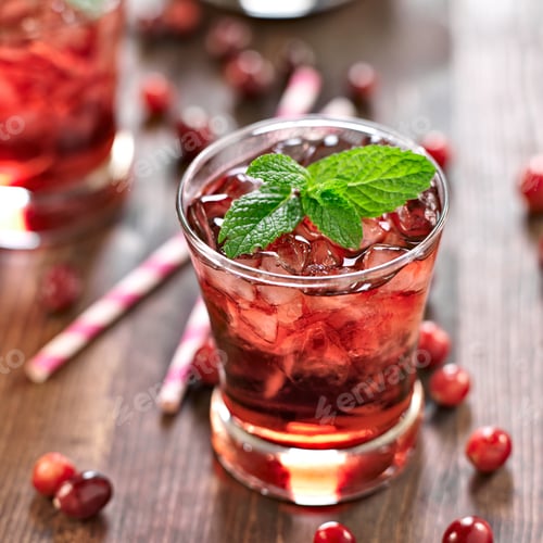 Preview: cranberry cocktail with mint garnish.