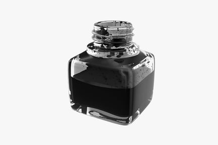 Preview: Square glass ink bottle with spattered ink