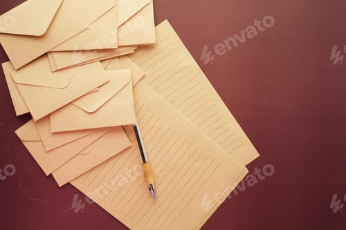 Preview: envelope , empty paper and fountain pen on table