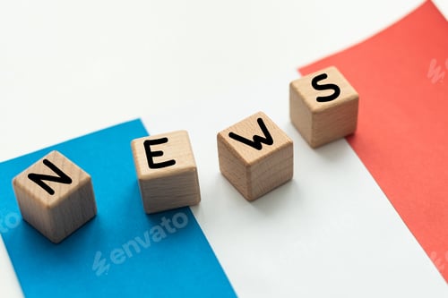 Preview: concept news feeds - Breaking news, French country's flag, blackboard and the text Latest News on