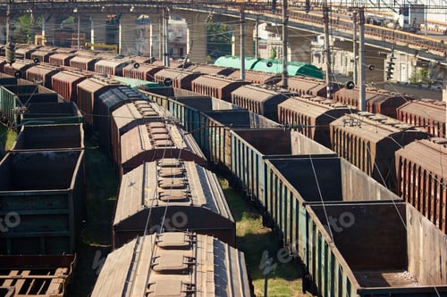 Preview: Perspective view cargo freight trains depot.