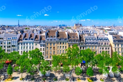 Preview: Paris, typical buildings and roofs in the Marais, aerial view
