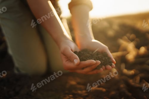Preview: Female hands checking soil health before growth seed of vegetable or plant seedling. Ecology concept