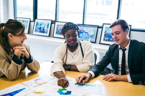 Preview: business team meeting with stats and review graphs of company target goals market research