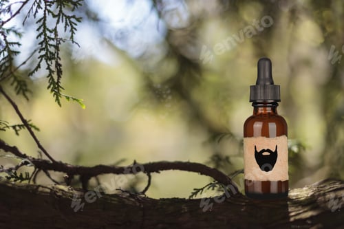 Preview: Beard Balm Or Oil on a blurry forest background.