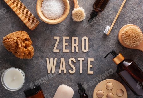 Preview: zero waste eco friendly hygiene bathroom concept. wooden toothbrush soap brush cosmetic
