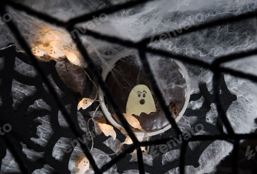 Preview: halloween chocolate cake with white chocolate decoration in the form of a ghost