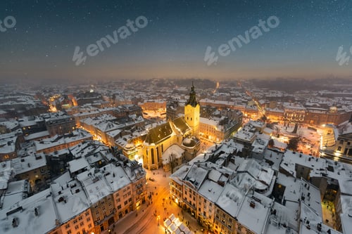 Preview: Gorgeus cityscape of winter Lviv city