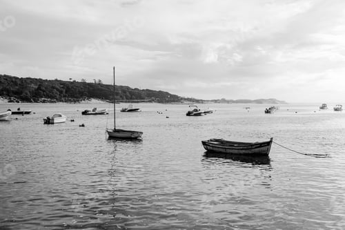 Preview: Shot of the sea with empty boats.