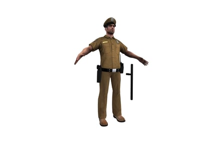 Preview: Police officer with extended arms and radio