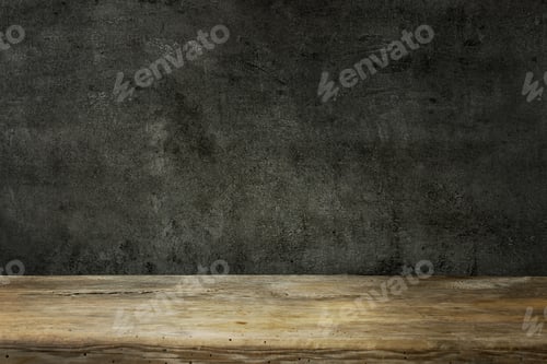 Preview: Abstract Wood Table Surface with Dark Wall Backdrop