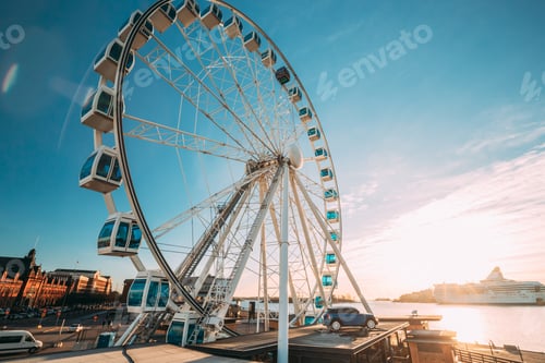 Preview: Helsinki, Finland. View Of Embankment With Ferris Wheel In Sunny Day