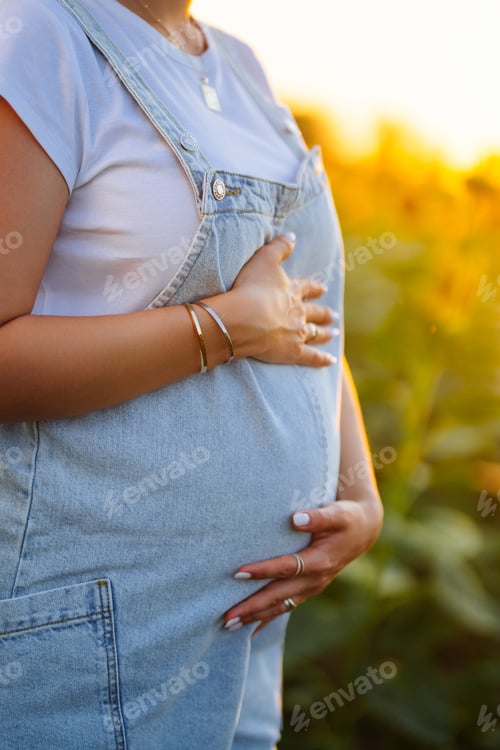 Preview: Hands of future mother on belly, woman expecting baby. Pregnancy, motherhood