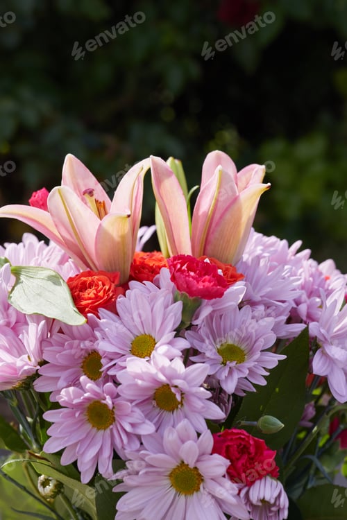Preview: Vertical photo bunch of colorful flowers at the Garden