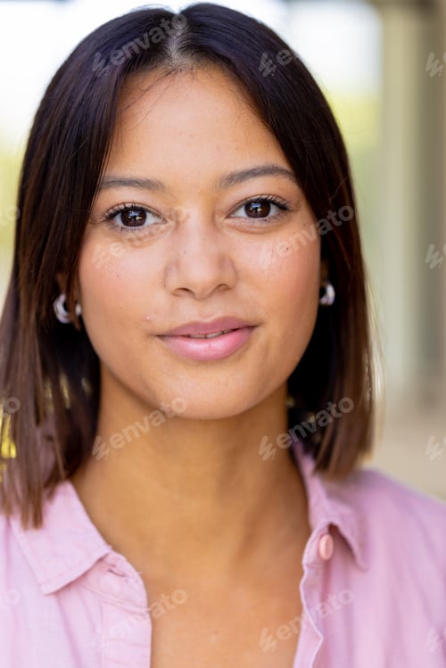 Preview: Smiling Woman in Pink Shirt Close-up Portrait