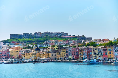 Preview: Procida island, Naples, Italy, colorful houses in Marina di Corricella