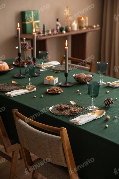 Preview: Christmas composition of warm dinning room interior