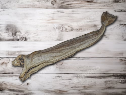 Preview: Dried cod fish on a wooden background
