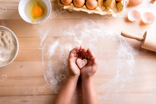 Preview: Mothers day composition. Baking cookies. Studio shot.
