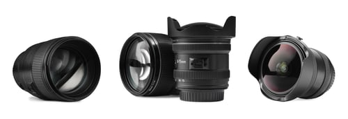 Preview: Photo camera lenses isolated on white, collage