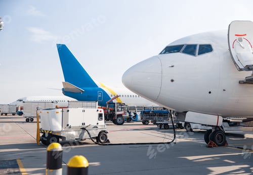 Preview: Refueling of the airplane before flight. Aircraft maintenance fuel at the airport outdoors