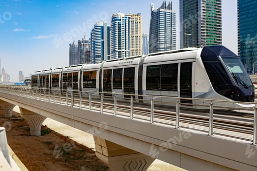 Preview: Metro railway train in Dubai city in UAE