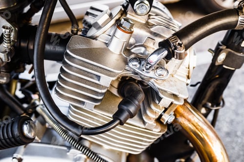 Preview: Detail of the gasoline engine of a motorcycle.