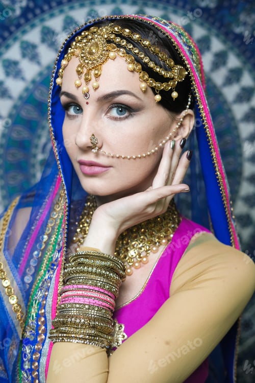 Preview: Woman In Indian Clothes Dancing Belly Dance. Young Beautiful Woman In National Costume Dancing