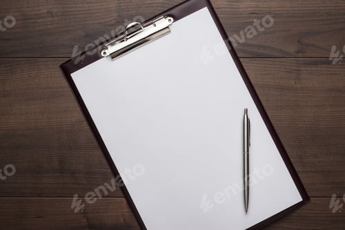 Preview: brown wooden office table with notepad