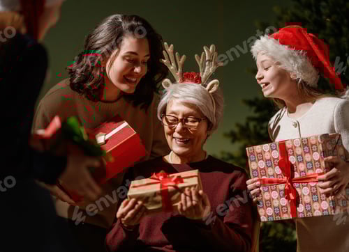 Preview: Family Holiday Celebration with Presents in a Home