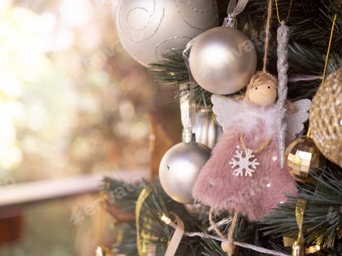 Preview: Angel character costume icon cartoon pink red color tree pine merry christmas happy new year xmas bl