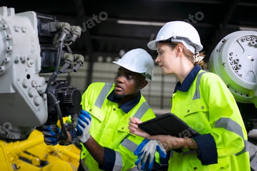 Preview: Engineer work at robotic arm factory.