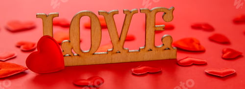 Preview: Valentine, beautiful red background with hearts. Selective focus.