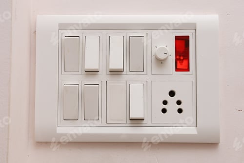 Preview: Closeup of white electric switchbard
