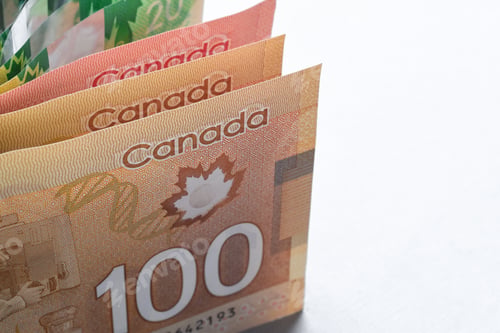 Preview: Canadian dollar bills standing up isolated cutout