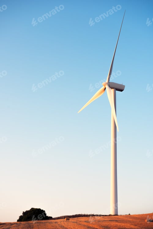 Preview: vertical photo of a windmill between crop fields