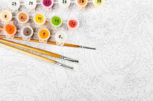 Preview: Drawing by numbers on canvas or cardboard.