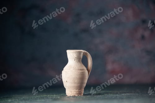 Preview: Front close view of empty pottery on blurred dark mix colors background with free space