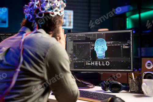 Preview: IT professional using EEG headset to communicate with artificial intelligence
