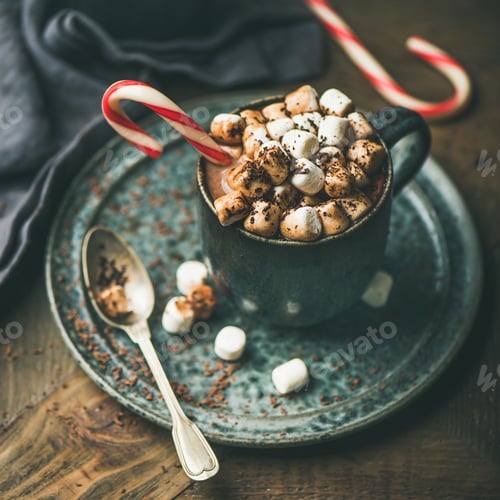 Preview: Christmas hot chocolate with marshmallows and cocoa, square crop