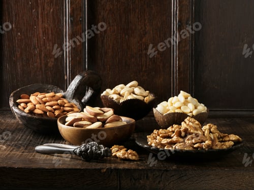 Preview: Nuts in assorted serving bowls