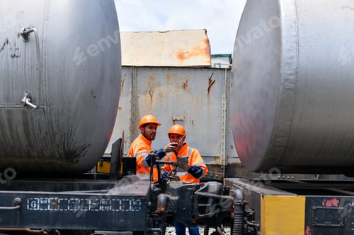 Preview: Engineer under inspection and checking construction process railway and checking work on railroad st