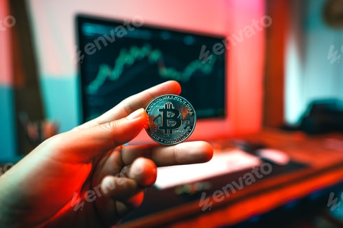 Preview: Bitcoin on a home computer chart and money and investment