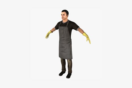 Preview: Man in apron and gloves with outstretched arms