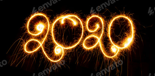Preview: Happy New Year - 2019 with sparklers on black background